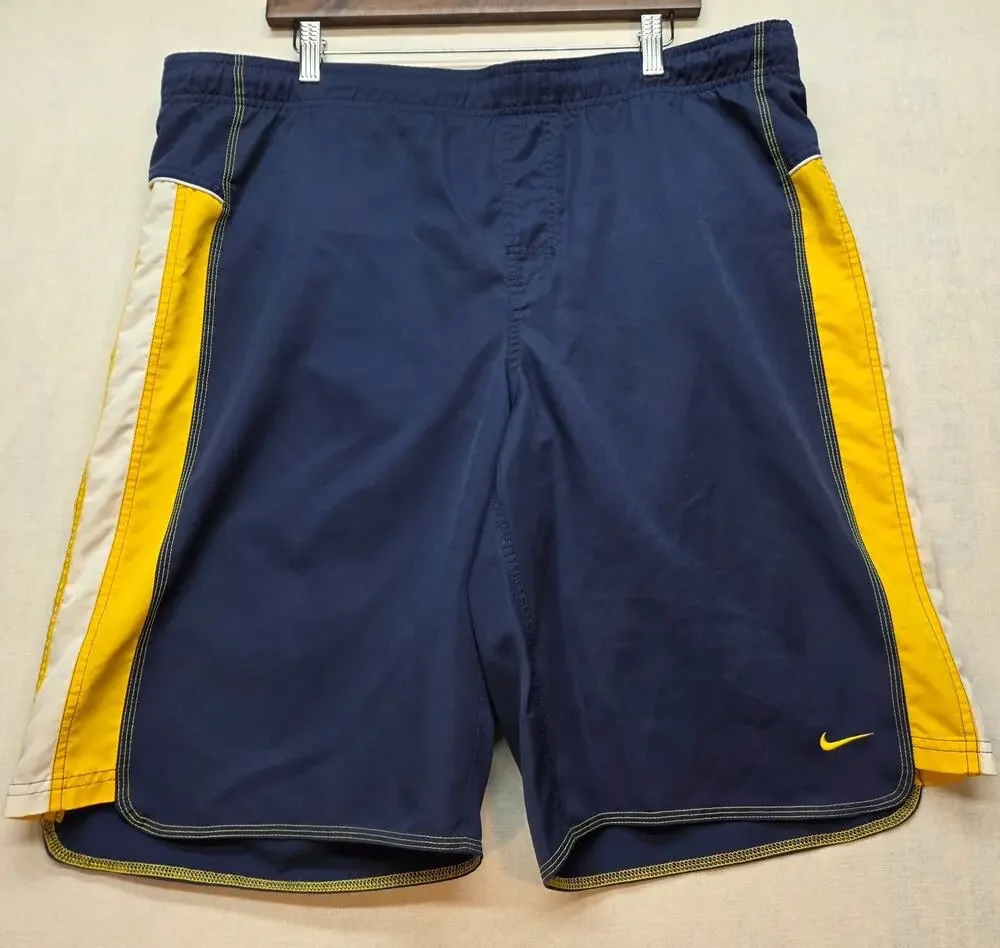 Vintage Y2K 00s Nike Swim Trunks Shorts Navy Colorblock Retro Swoosh Men's (L)